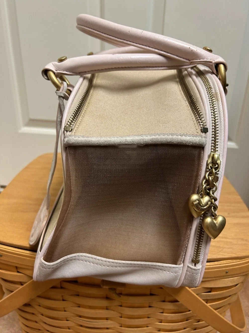 Juicy Couture Beige and Light Pink Dog Carrier Bag